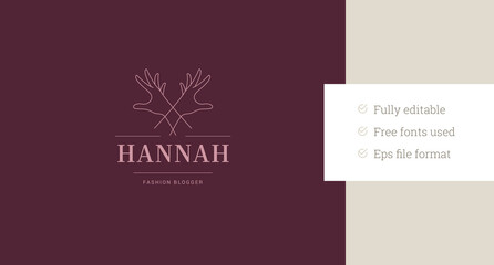 Elegant crossed hands minimalist line art logo design template vector illustration. Beautiful arms with fingers linear logotype for fashion brand beauty salon skin care cosmetic plastic surgery