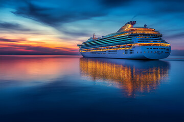 The cruise ship sails at night