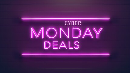 Obraz premium Purple 'CYBER MONDAY DEALS' Neon Sign on an elegant Dark Background