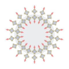Round wreath ikat luxury red and blue design, round ornament abstract pattern, classic traditional style, illustration vintage design. Ideally for all decoration.