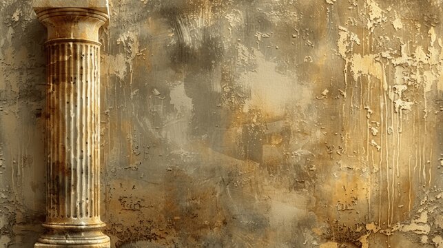ancient roman and greek empire theme with aged plaster walls and columns in a grunge style texture background empty copy space