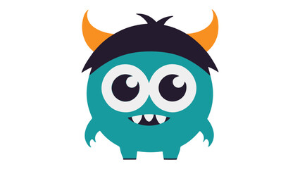 cute little monster with horns and hair vector illustration