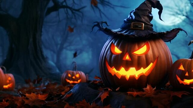 halloween pumpkin background Witch zombie  HD 4K Clip