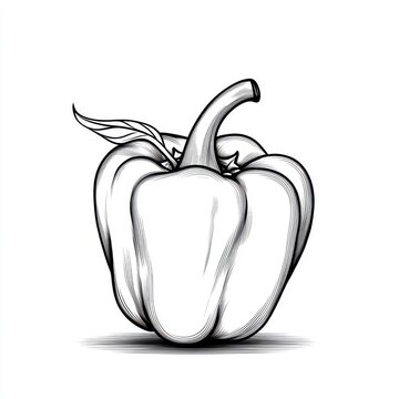 recommend clip art: Continuous line art drawing of a bell pepper, isolated on a white background.