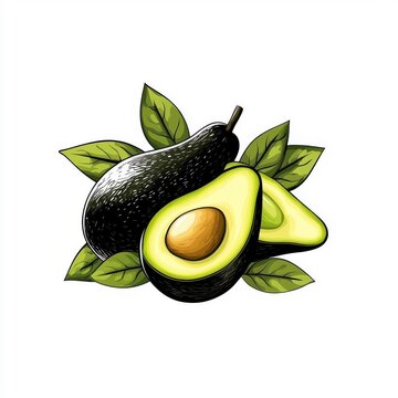 recommend clip art: Continuous line art drawing of avocado, isolated on a white background.
