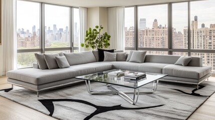 A chic Art Moderne living room with a sleek