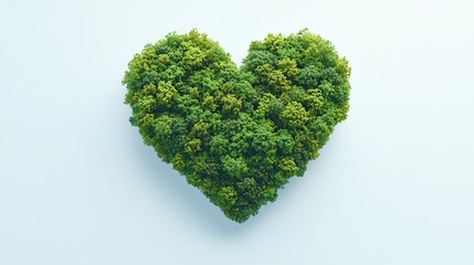 Green moss shaped into a heart on clear background.