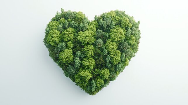 Create a realistic literal forest heart set on flat background.
