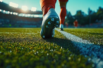 Soccer Player Engaging in Pre-Game Stretching on Grass Field, Preparing for Competitive Training at Stadium