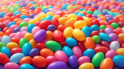 Colorful jelly beans in abundance filling the frame