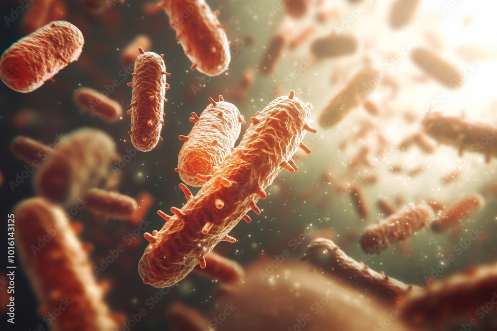 Poster Featuring a cluster of dynamic, orange bacteria in a flowing environment, this image emphasizes their shape and the intricate patterns they form as they travel.