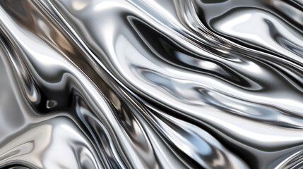 Shiny metallic surface with waves reflecting light, abstract background. Generative AI