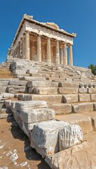Ancient Greek Temple Ruins on a Sunny Hilltop Historical Landmark, Architectural Masterpiece