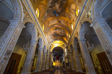 Fototapeta premium ACIREALE, ITALY, JUNE 18, 2023 - Inner of the Basilica Cathedral of Maria SS. Annunziata or Duomo of Acireale, province of Catania, Sicily, Italy