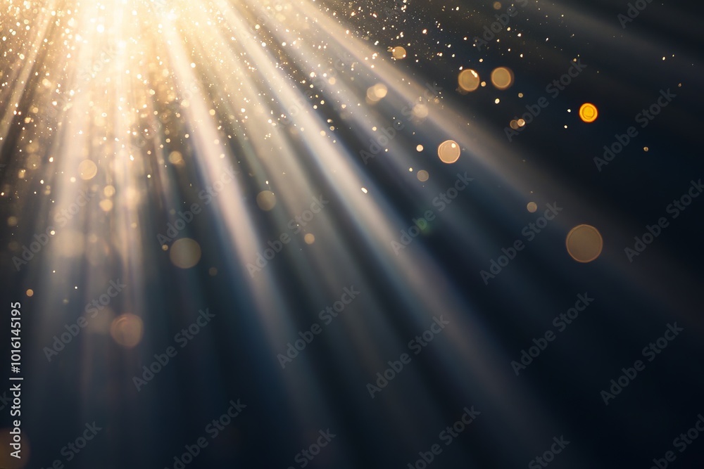 Poster sunlit particles float through radiant light beams, casting a warm glow that creates a mesmerizing a