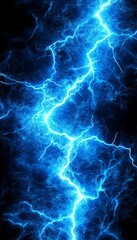 Blue Lightning Bolt Striking Through Dark Stormy Sky With Bright Electric Current Discharge