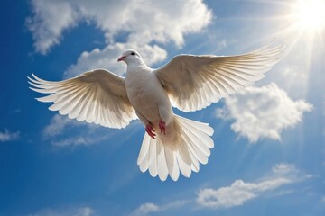 Fototapeta premium White Dove Soaring Against a Clear Blue Sky