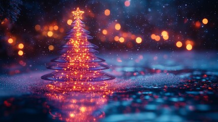 Naklejka premium Mesmerizing hologram Christmas tree with rotating layers lights up a festive night