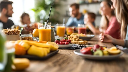 Family Enjoying a Balanced Breakfast with Whole Grains