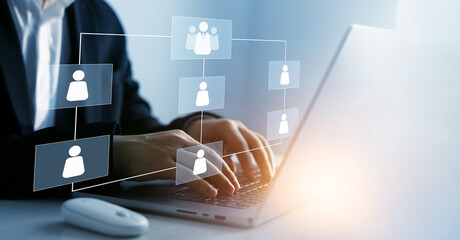 Business employee hierarchy structure.Workflow automation process with flowchart.Order or...