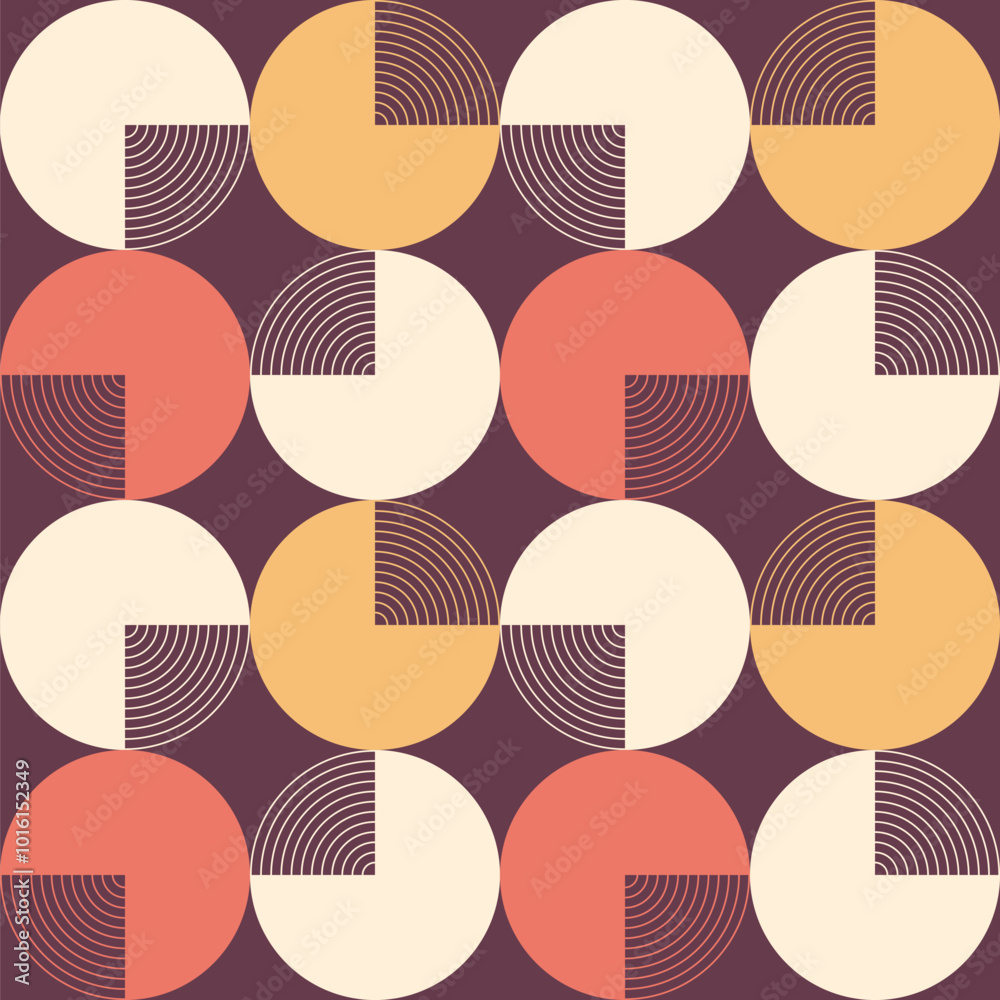 Wall mural abstract geometric circles seamless vector pattern. vector color background. repeatimg quarter circl