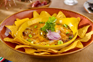 Chili Con Carne with Nacho Chips - Authentic Mexican Dish in a Vibrant Presentation