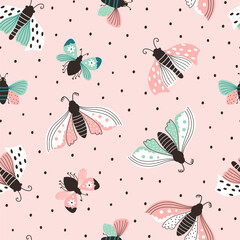 Naklejka premium Cute seamless pattern with butterflies