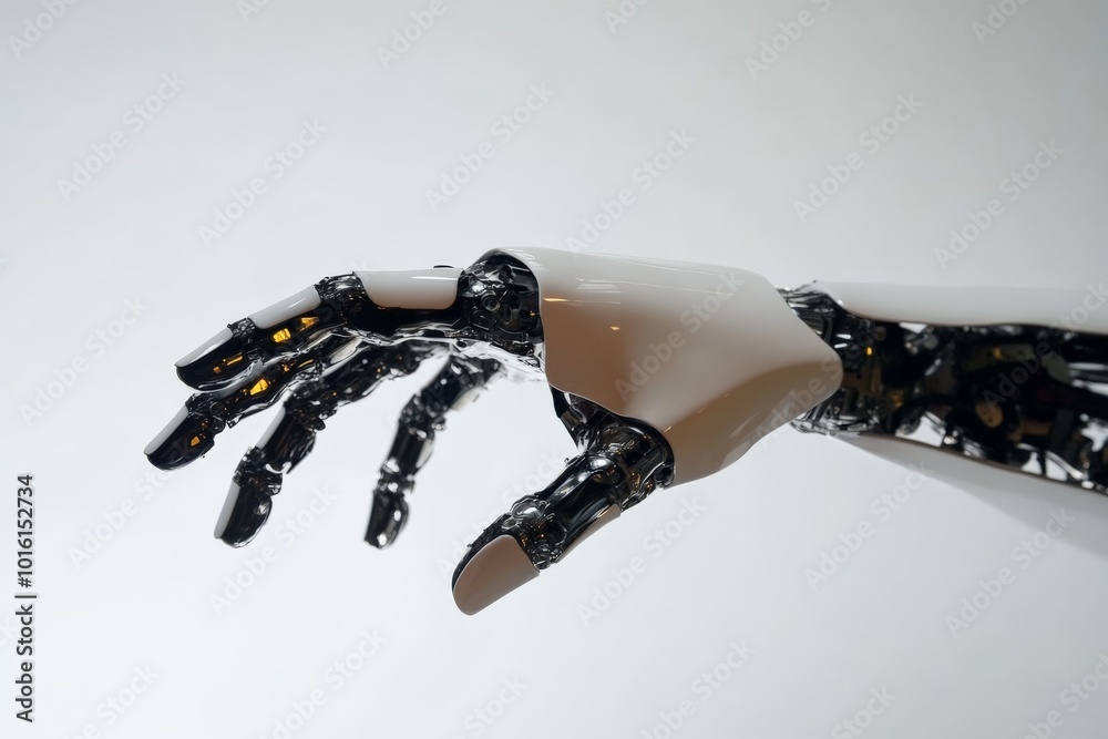 Poster a mechanical hand with sleek design and technology, representing innovation and precision, captured 