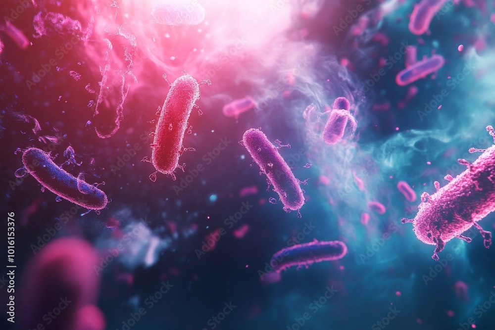 Poster The image depicts bacteria in a swirling formation, creating a mesmerizing abstract pattern with vibrant colors and intricate details, captivating any viewer's imagination.