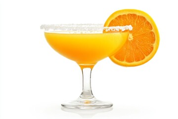 Refreshing Orange Cocktail in a Margarita Glass with a Sugared Rim, Isolated on White Background