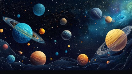 Celestial Objects and Planets in Starry Background