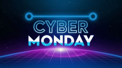 A banner with text Cyber Monday with neon sign light on dark background, 3D illustration