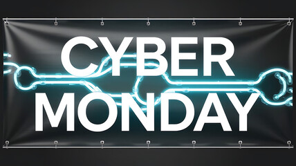 Obraz premium A banner with text Cyber Monday with neon sign light on dark background, 3D illustration