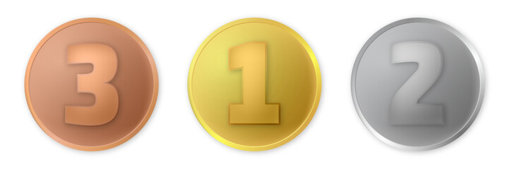 set of prize medals gold silver bronze pedestal