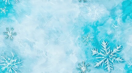 Snowflakes on a blue background with soft, abstract patterns, creating a wintery atmosphere.