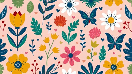 A Bright and Playful Nature Print with Butterflies and Flowers