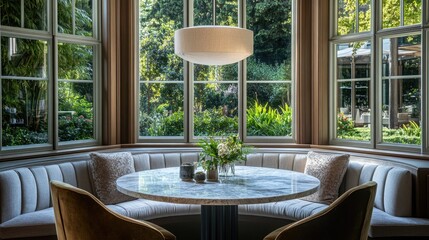 Fototapeta premium A refined breakfast nook with a round marble table