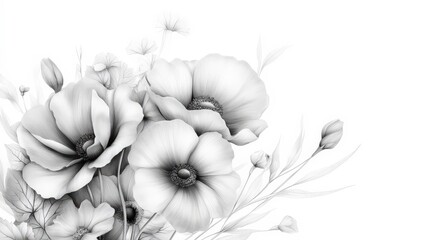 Obraz premium A black and white drawing of a bouquet of flowers