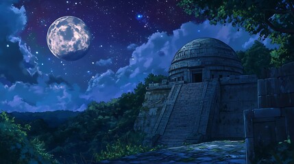 Obraz premium Ancient Temple Under the Moonlight.