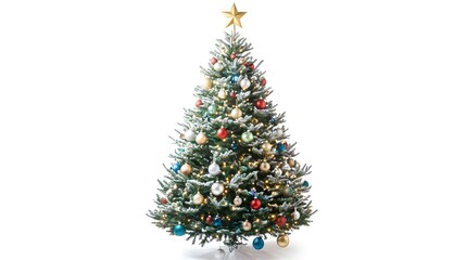 Fototapeta premium Decorated Christmas Tree with Gold Star and Ornaments