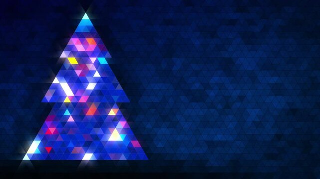 Blue Christmas tree made of triangles with copy space. Loop section from 5:00-20:00.
