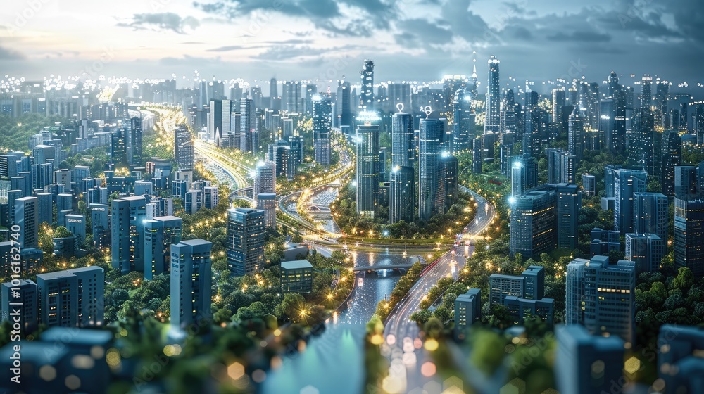 Aufkleber A smart city project being developed by a team of engineers and business experts, featuring integrated technologies like smart infrastructure, energy-efficient systems, and data-driven management.