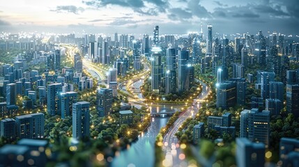 Obraz premium A smart city project being developed by a team of engineers and business experts, featuring integrated technologies like smart infrastructure, energy-efficient systems, and data-driven management.