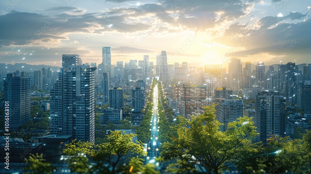 Aufkleber A smart city project being developed by a team of engineers and business experts, featuring integrated technologies like smart infrastructure, energy-efficient systems, and data-driven management.