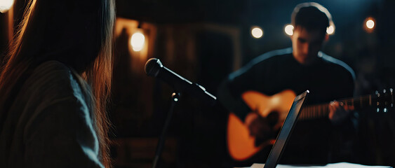 Fototapeta premium Collaborative Music Session with Singer and Producer