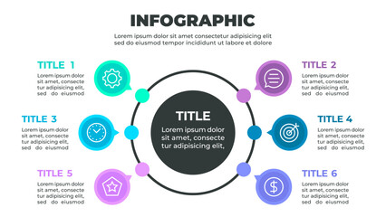 Infographic illustrating a six-step process represented by six sections of a circle arranged around a central title