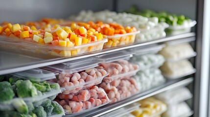 Obraz premium Assorted Frozen Vegetables in Freezer Storage