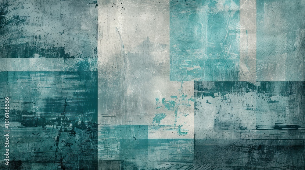 Wall mural Abstract Teal and Gray Geometric Pattern with Grunge Texture