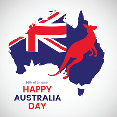 Silhouette of a kangaroo. Happy Australia Day. January 26. Elements for the design for the day of the first landing. National Australia Day. Vector illustration on a white background.