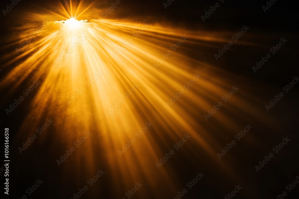 Poster Golden rays pierce through a moody, shadowy background, creating an atmospheric scene. The lean beams represent hope and illumination, cutting across the abstract space.